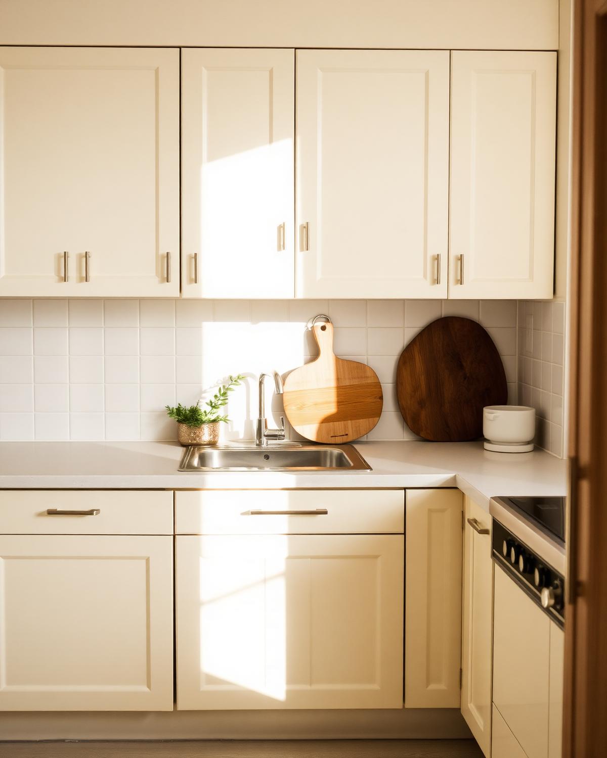 A warm home kitchen, softly lit